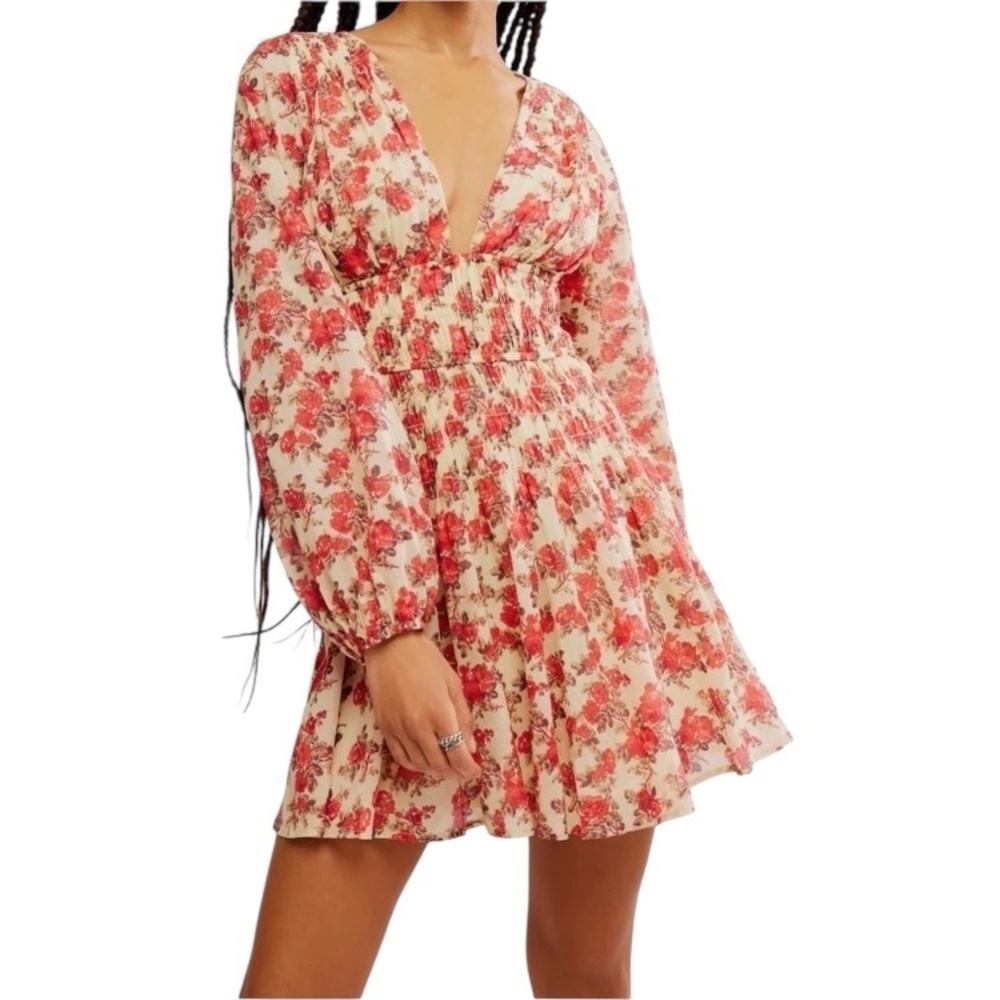Free People Women’s Keep You Mini Dress New Floral Print Lined Cotton size M